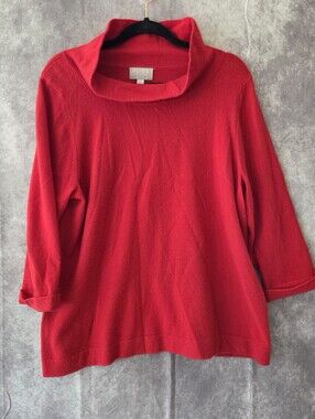 Pure Collection Red Cashmere Cowl Neck Sweater 3/4 Sleeve Women's US 14/16 EU 44